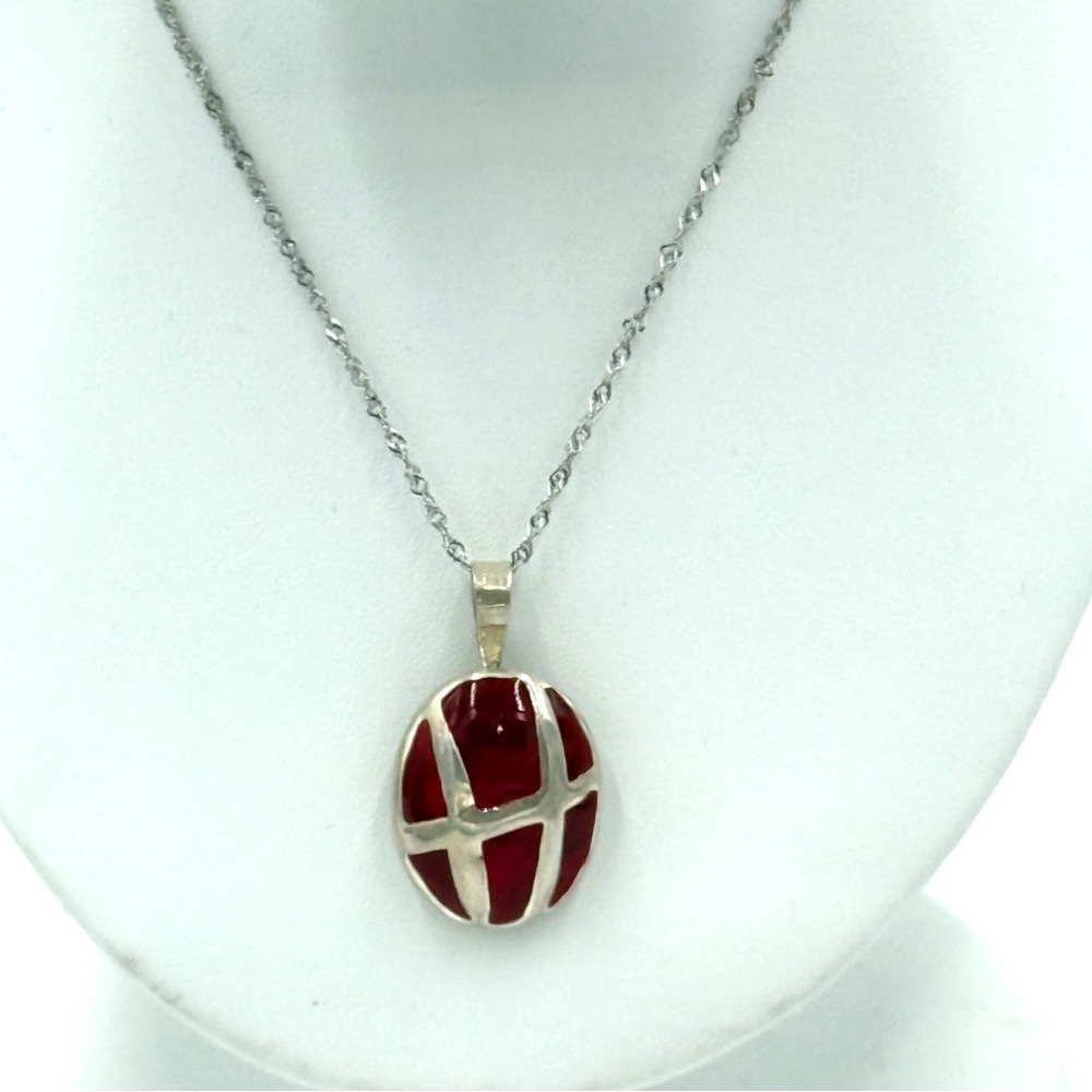 Vintage Sterling Silver Red Stone Pendant Necklace